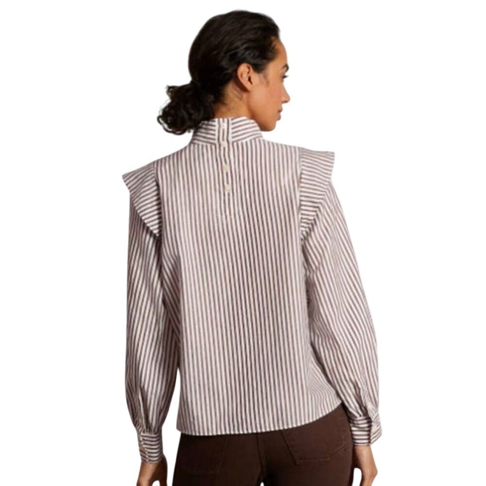 NWT EVERLANE Striped Wing Shoulder Bishop Sleeve Stand Collar Top - Picture 2 of 6